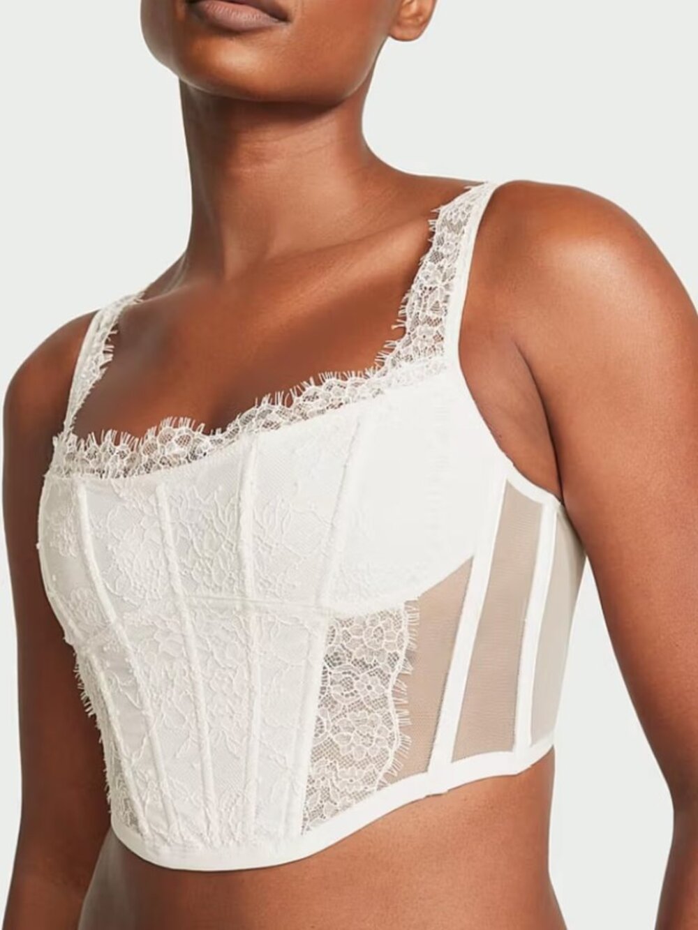 New Victoria's Secret Dream Angels White Lace Embroidered Corset Bralette Top